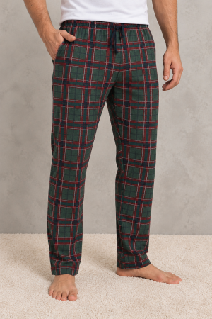Pijamale barbati - Pantaloni de Pijama Barbati din Bumbac,  Carouri, Talie Elastica, buzunare si snur Grena