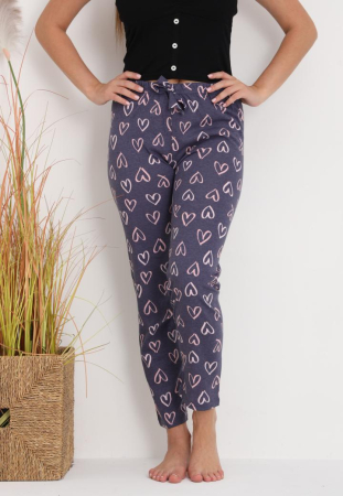 Pantaloni de Pijama Dama Bumbac inimioare gri 200 [2]
