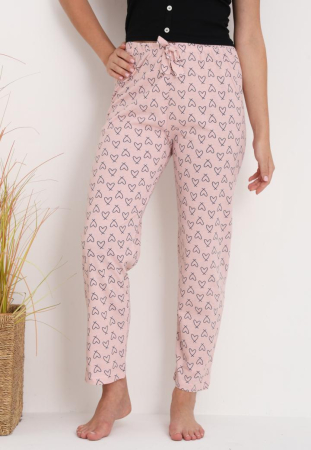 Pantaloni de Pijama Dama Bumbac cu inimioare roz pudra 206 [3]