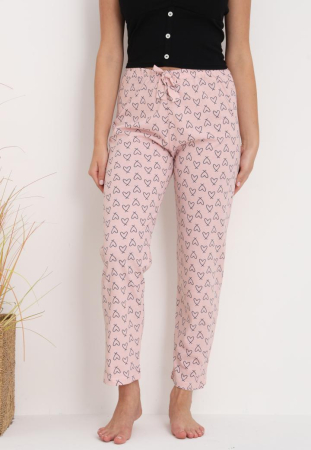 Pijamale dama - Pantaloni de Pijama Dama Bumbac cu inimioare roz pudra 206
