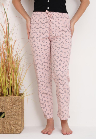 Pantaloni de Pijama Dama Bumbac cu inimioare roz pudra 206 [2]