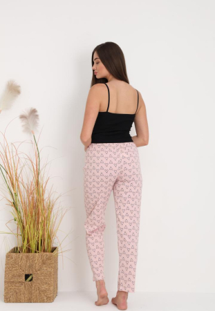 Pantaloni de Pijama Dama Bumbac cu inimioare roz pudra 206 [1]