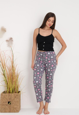 Pantaloni de Pijama Dama Bumbac imprimeu stelute gri 212 [1]