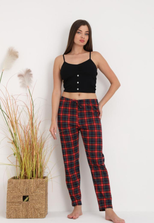 Pantaloni de Pijama Dama Bumbac imprimeu carouri visniu/bleumarin [1]