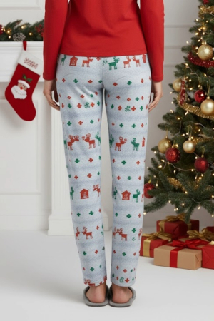 Pantaloni de Pijama Dama din Bumbac cu Imprimeu de Craciun 8323 [2]