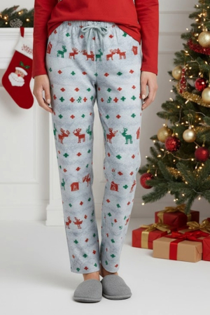 Pijamale - Pantaloni de Pijama Dama din Bumbac cu Imprimeu de Craciun 8323