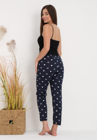Pantaloni de Pijama Dama Bumbac inimioare bleumarin 202 [1]