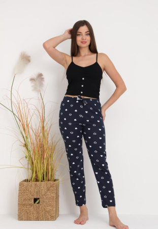 Pantaloni de Pijama Dama Bumbac inimioare bleumarin 202 [3]