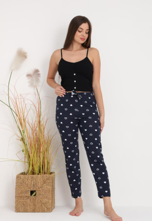 Pantaloni de Pijama Dama Bumbac inimioare bleumarin 202 [2]