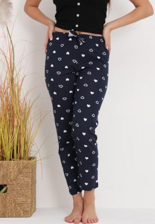 Pantaloni de Pijama Dama Bumbac inimioare bleumarin 202 [4]