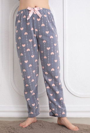 Pijamale dama - Pantaloni de Pijama Dama  cocolino polar gri inimioare
