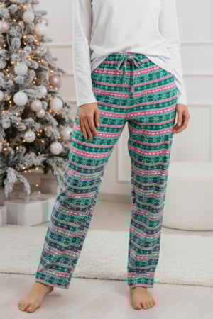Pijamale - Pantaloni de Pijama Dama din Bumbac cu Imprimeu de Craciun 8321