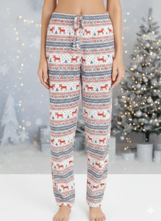 Pijamale - Pantaloni de Pijama Dama din Bumbac cu Imprimeu de Craciun 8320