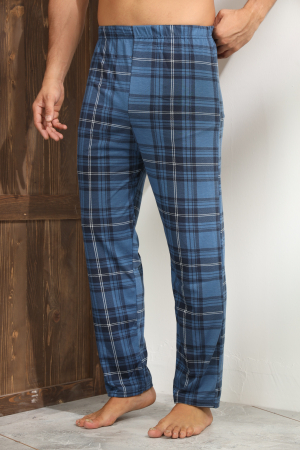Pijamale barbati bumbac - Pantaloni de Pijama pentru Barbati din Bumbac, albastru carouri 101