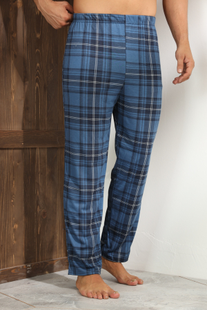 Pantaloni de Pijama pentru Barbati din Bumbac, albastru carouri 101 [2]