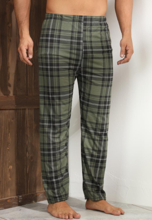 Pantaloni de Pijama pentru Barbati din Bumbac, kaki carouri 101 [2]
