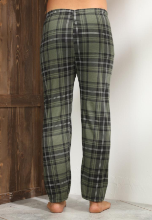 Pantaloni de Pijama pentru Barbati din Bumbac, kaki carouri 101 [1]