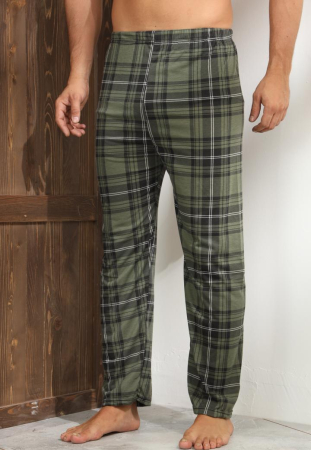 Pantaloni de Pijama pentru Barbati din Bumbac, kaki carouri 101 [3]