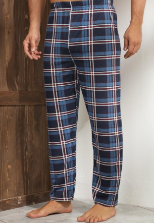 Pantaloni de Pijama pentru Barbati din Bumbac, albastru/rosu carouri 100 [2]