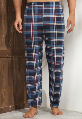 Pijamale barbati bumbac - Pantaloni de Pijama pentru Barbati din Bumbac, albastru/rosu carouri 100