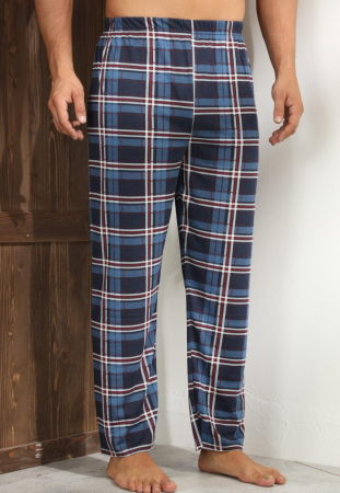 Pantaloni de Pijama pentru Barbati din Bumbac, albastru/rosu carouri 100 [3]