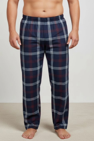 Pijamale barbati bumbac - Pantaloni de Pijama pentru Barbati din Bumbac, Model Clasic in Carouri bleumarin 3339