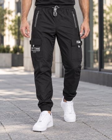 Pantaloni barbati - Pantaloni Fas Barbati Cargo, Material Subtire si Usor, Buzunare cu Fermoar, Talie Elastica, negru 8301