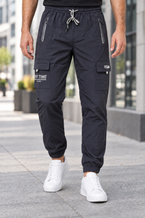 Pantaloni barbati - Pantaloni Fas Barbati Cargo, Material Subtire si Usor, Buzunare cu Fermoar, Talie Elastica, bleumarin  8301