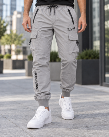 Pantaloni barbati - Pantaloni Fas Barbati Cargo, Material Subtire si Usor, Buzunare cu Fermoar, Talie Elastica, gri 8255