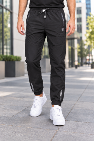 Pantaloni barbati - Pantaloni Fas Barbati Jogger, Material Subtire, Buzunare cu Fermoar, Talie Elastica, negru 8303
