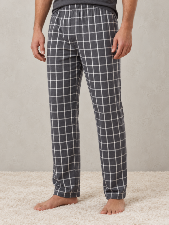 Pantaloni Pijama Barbati - Pantaloni Pijama Barbati din Bumbac Gri cu Carouri, Lungi si Confortabili