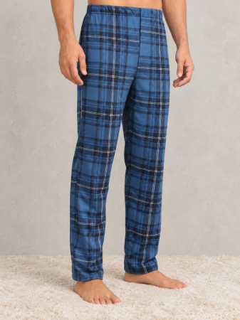 Pantaloni Pijama Barbati - Pantaloni Pijama Barbati din Bumbac Albastri in Carouri, Comozi pentru Casa