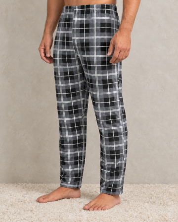 Pantaloni Pijama Barbati - Pantaloni de Pijama Barbati din Bumbac, Marimi Mari, cu Carouri Gri si Negre