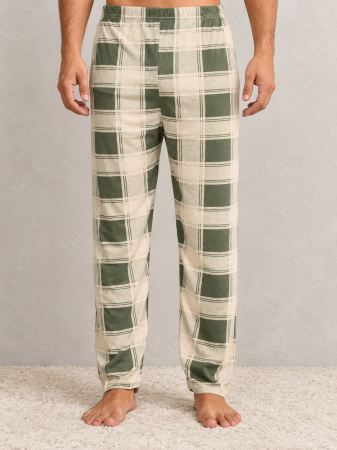 Pantaloni Pijama Barbati - Pantaloni pijama barbati din bumbac, marimi mari, carouri verde-crem