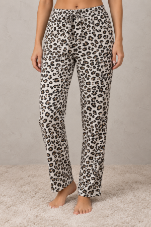 Pantaloni pijama dama - Pantaloni pijama dama din bumbac Animal Print Leopard, talie elastica