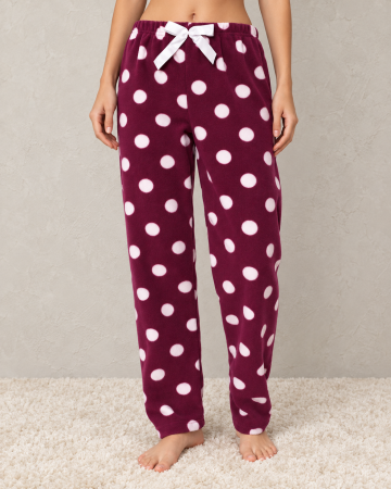 Pantaloni pijama dama - Pantaloni Pijama Polar Dama Visinii cu Buline Albe - Moi, Pufosi si Caldurosi