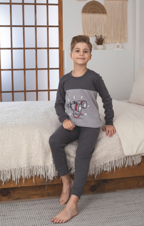 Pijama baieti, din material bumbac, maneci si pantaloni lungi, gri 13 [1]