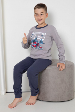 Pijama baieti, din material bumbac, maneci si pantaloni lungi, imprimeu masina, gri embody.ro [1]