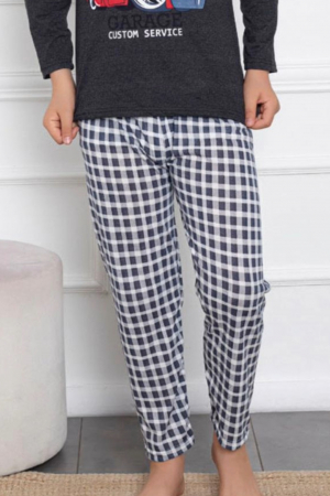 Pijama baieti, din material bumbac, maneci si pantaloni lungi, imprimeu Club Garage, gri, embody.ro [1]