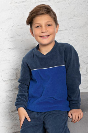 Pijama baieti, din material soft polar moale si calduros, albastru [3]