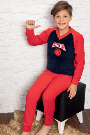 Pijamale copii - Pijama baieti, material soft polar moale si calduros, rosu