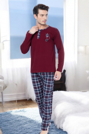 Pijamale familie - Pijama barbat din bumbac calitativ, maneci si pantaloni lungi, embody