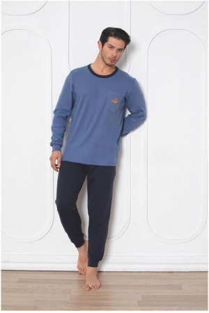 Pijamale - Pijama barbat din bumbac interlock, maneci si pantaloni lungi, , embody