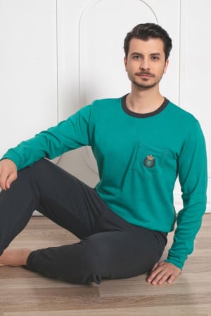 Pijama barbat din bumbac interlock, maneci si pantaloni lungi, , embody [1]