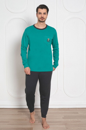 Pijamale barbati bumbac - Pijama barbat din bumbac interlock, maneci si pantaloni lungi, , embody