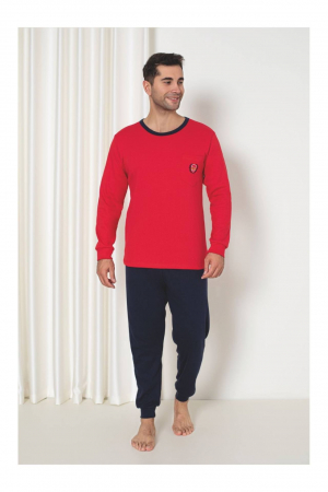 Pijamale - Pijama barbat din bumbac interlock, maneci si pantaloni lungi, albastru, embody