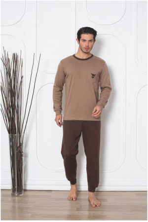 Pijamale barbati bumbac - Pijama barbat din bumbac interlock, maneci si pantaloni lungi, , embody