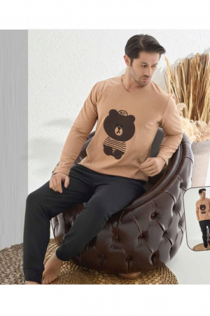 Pijama bumbac barbat, maneci si pantaloni lungi, imprimeu modern embody [1]