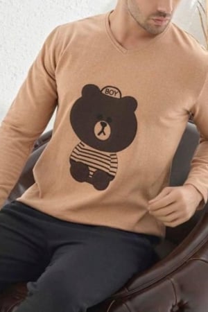 Pijama bumbac barbat, maneci si pantaloni lungi, imprimeu modern embody [2]