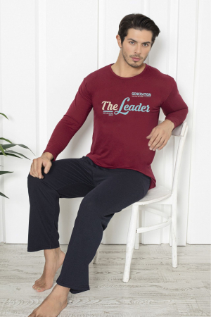 Pijama bumbac barbat, maneci si pantaloni lungi, imprimeu modern embody [0]